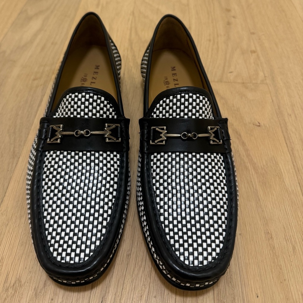 Mezlan Black and White Checkered Loafers
